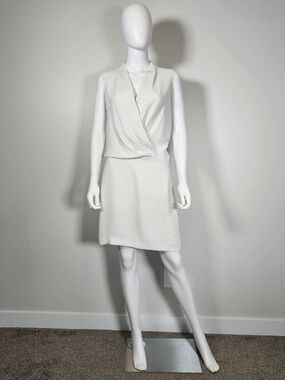 Babaton Aritzia Off White Cream Sleeveless Faux-Wrap Mini Dress Sz 8